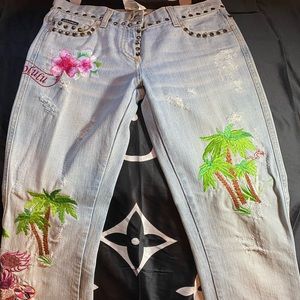 DOLCE AND GABBANA EMBROIDERED JEANS